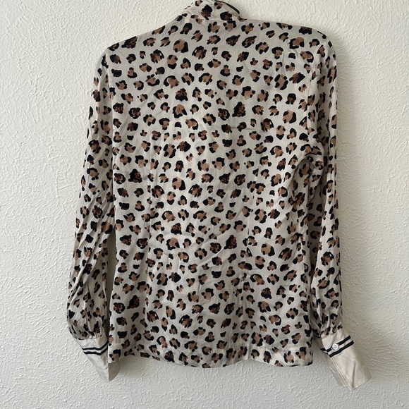 CALIBAN Animal Print Silk Shirt In Cream - Picture 6 of 9